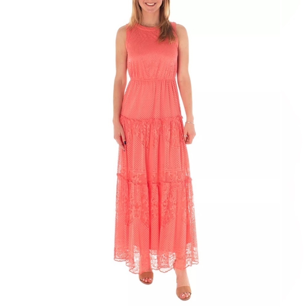 Women's Round-Neck Tiered Lace Maxi Dress size 14